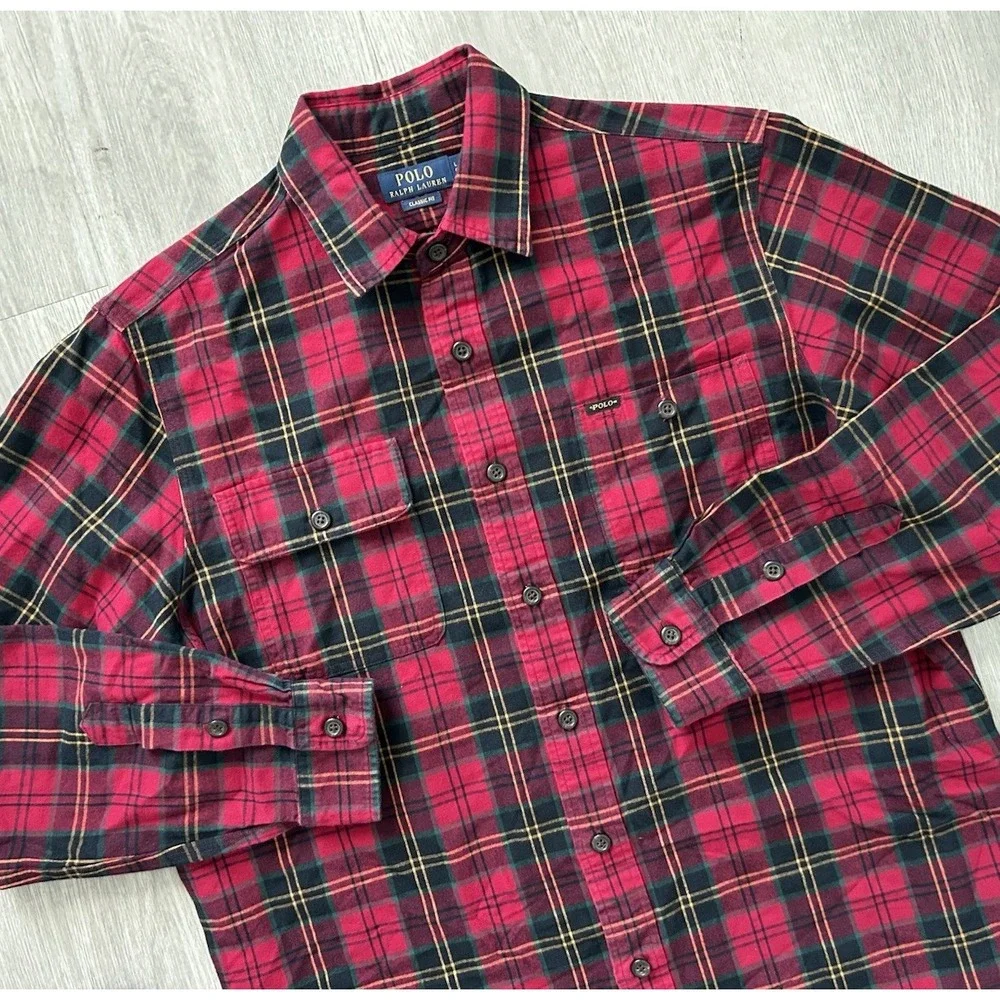 Polo Ralph Lauren Men's Tartan Oxford Sport Shirt Red/Black Large